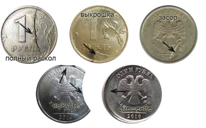 Браки современных монет
