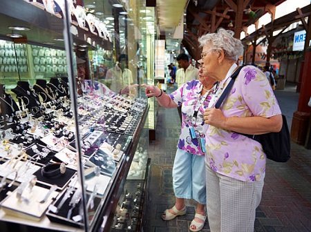 Dubai Gold Souk Senoir tourists glass panels