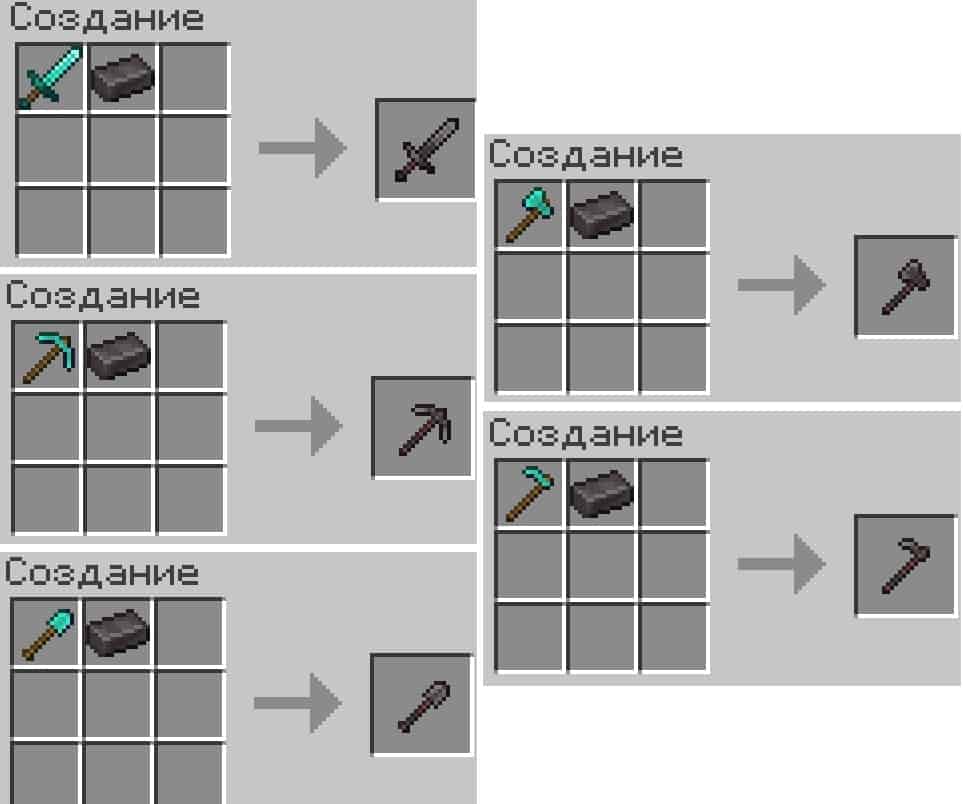 Крафт незеритовых инструментов Майнкрафт