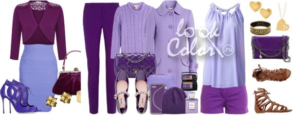 Purple clothes in the wardrobe: combination