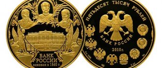 золотая монета к 150-летию Банка России